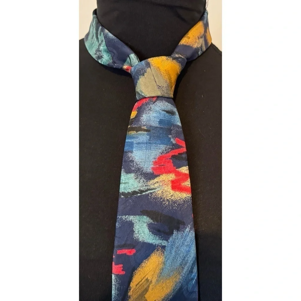 90’s Vintage ‘Land’s End’ Abstract Multicolor Print Silk Tie